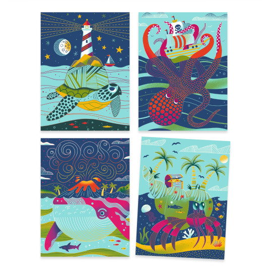 Vyškrabovacie obrázky: Pod hladinou (4 ks)