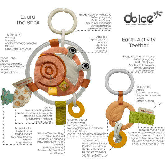 Závesná senzorická hračka Slimák a silikónové hryzátko