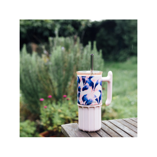 Nerezový termohrnček so slamkou Umi Blue Feather 720 ml