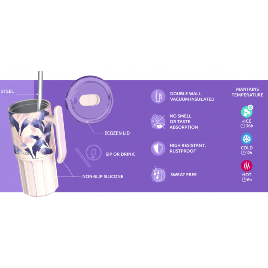 Nerezový termohrnček so slamkou Umi Peachy Pink 720 ml