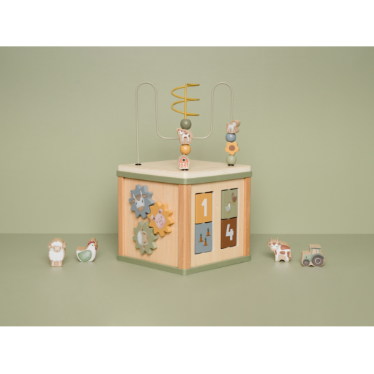 Kocka s aktivitami drevená Farma