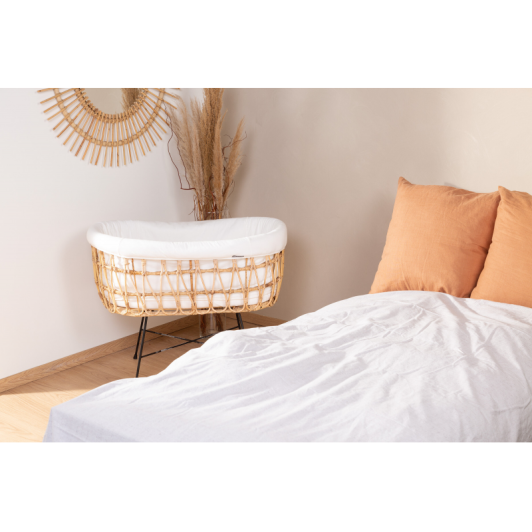 Košík na bábätko ratanový kovové nohy + matrac + poťah Jersey Ecru