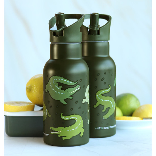A Little Lovely Company - antikorová fľaša na pitie, 350 ml - krokodíl