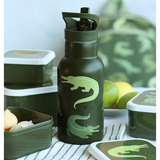 A Little Lovely Company - antikorová fľaša na pitie, 350 ml - krokodíl