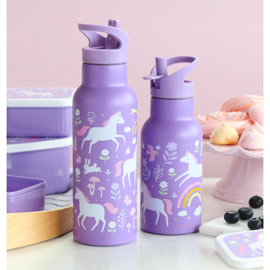 A Little Lovely Company - antikorová fľaša na pitie, 500 ml - jednorožce a dúha