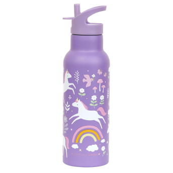 A Little Lovely Company - antikorová fľaša na pitie, 500 ml - jednorožce a dúha